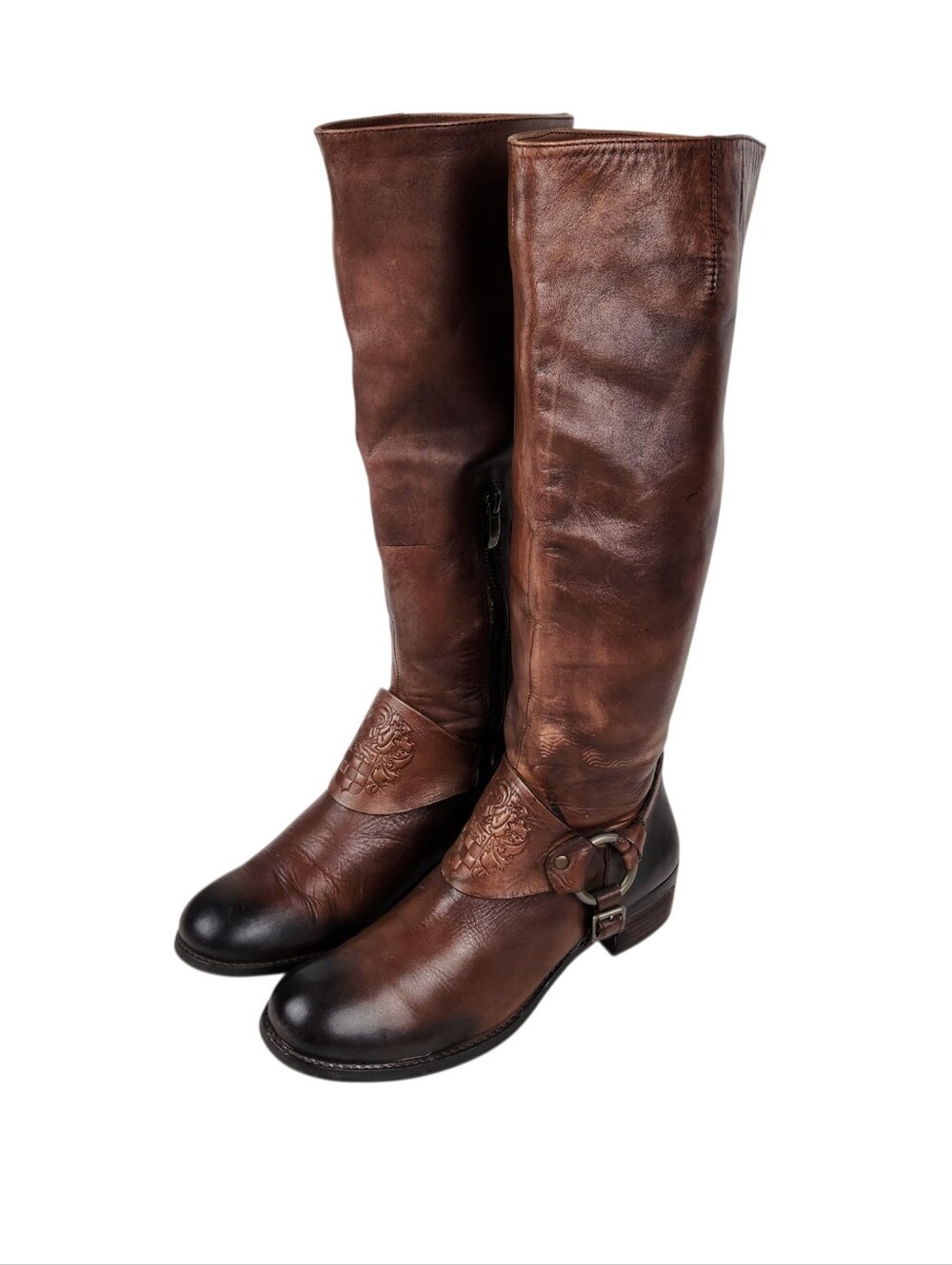 Vince Camuto Shaylee Brown Leather Knee High Heeled Boot Harness Womens Size 8.5
